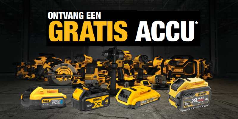 Ontvang een gratis accu bij aankoop van een DeWalt machine